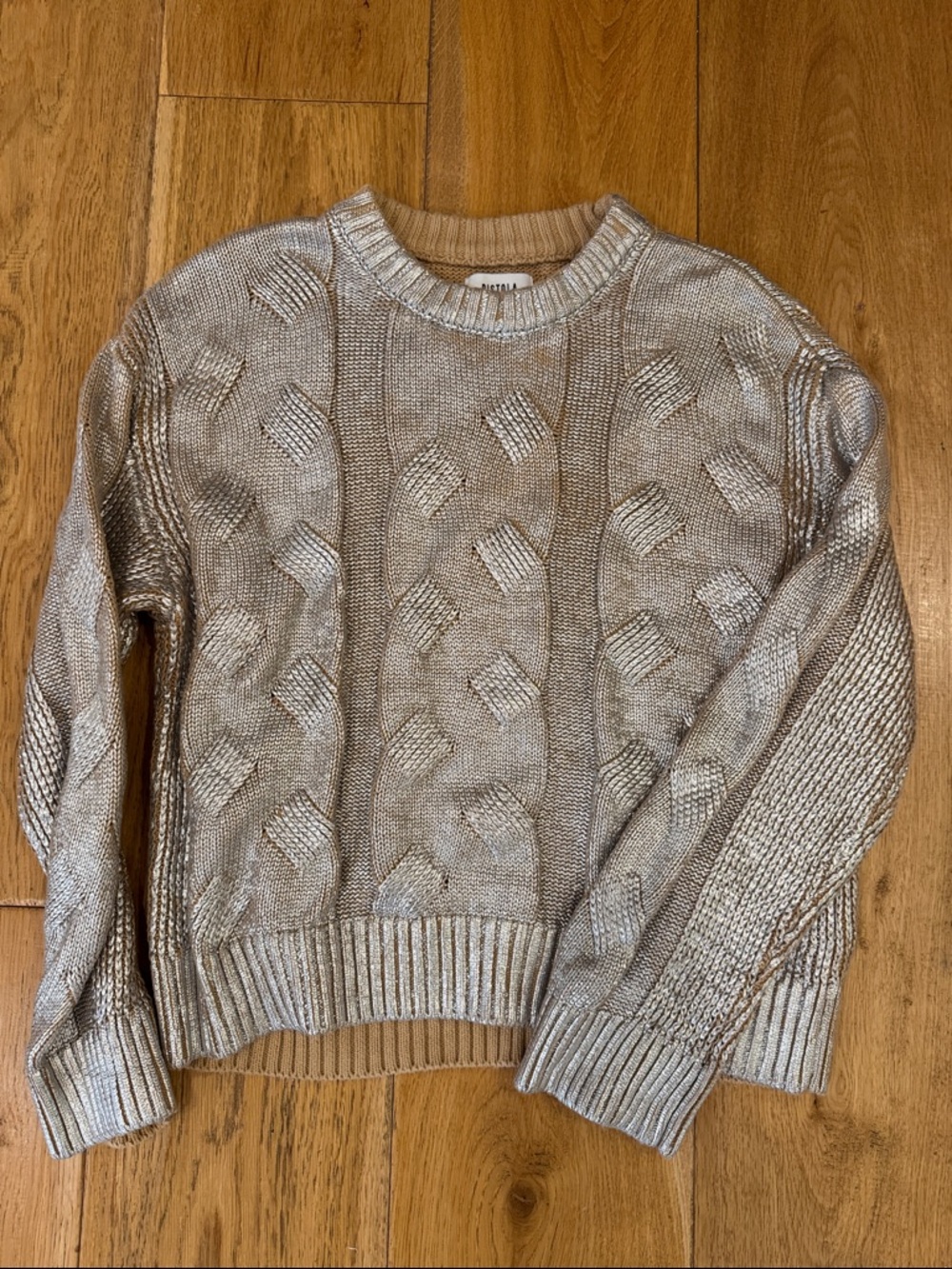 pistola Metallic Beige Cable Crewneck Sweater